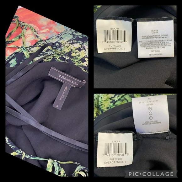 BCBGMAXAZRIA S Patterned Bakar Silk Cage Neck Tank Top In Evergreen Lined - Picture 12 of 12